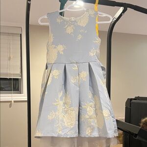 Elegant Floral Kids Dress in Blue and Cream